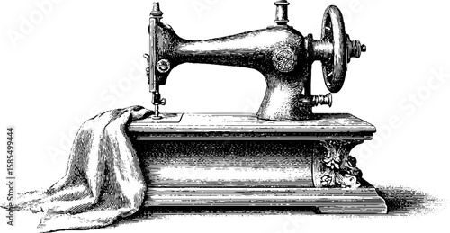 Vintage sewing machine engraving set for craft and textile design