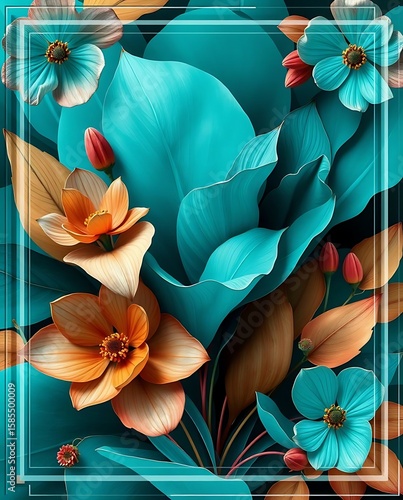 Exquisite floral arrangement showcasing vibrant turquoise leaves and contrasting orange blossoms
