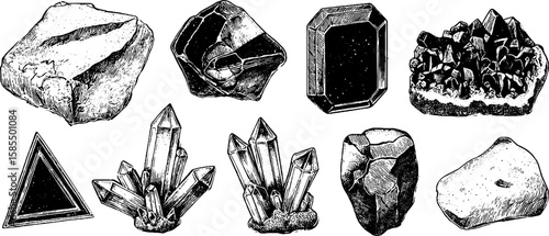 Engraved vintage gemstones and brooch collection for jewelry design