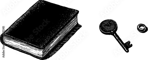 Vintage diary and lock engraving for retro design and collectibles