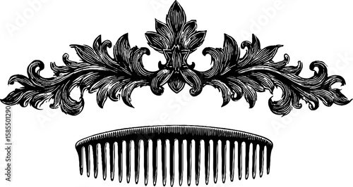 Intricate vintage hairpin and comb illustration for antique design projects
