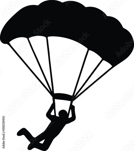Silhouette skydiver with parachute jumping adventure sport vector Illustrator