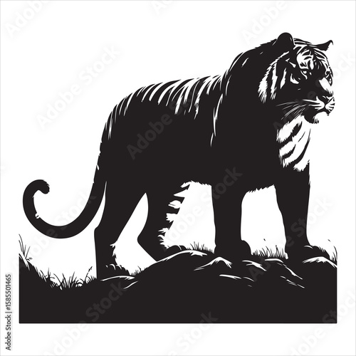 siting tiger face Silhouette Vector Art, and Graphic, vector black color silhouette , solated white background 