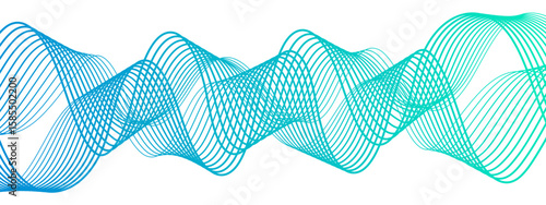 Abstract wave design with overlapping curved lines and  gradient. Lines rhythmic, flowing, elliptical waveform and sound waves or frequency modulation. Harmony, energy, and movement. 