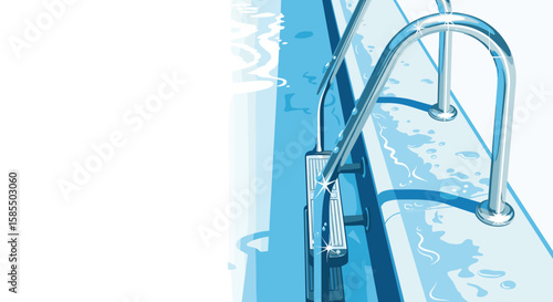 Seasonal cleaning of pools with metal ladder and sparkling blue water, ready for summer season. Seasonal cleaning of pools ensures refreshing swim.