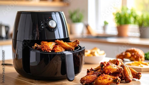 Air fryer with crispy chicken wings