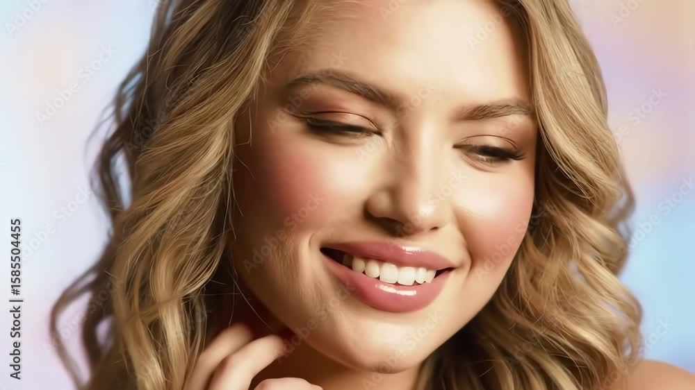 Close up portrait of a beautiful smiling blonde woman with flawless makeup and radiant skin Close up portrait of a beautiful smiling blonde woman with flawless makeup and radiant skin