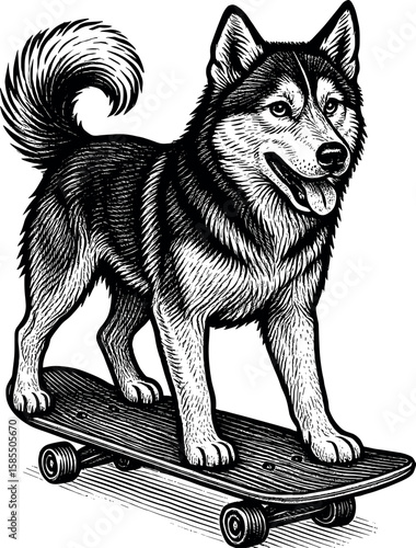 Siberian Husky on Skateboard vector silhouette design