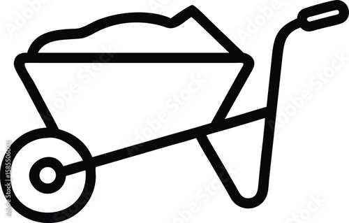 Filled wheelbarrow icon in simple black outline style, construction hand trolley illustration
