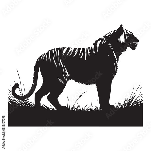 siting tiger face Silhouette Vector Art, and Graphic, vector black color silhouette , solated white background 