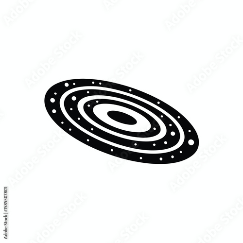 Simple Black and White Galaxy Illustration with Stars and Rings