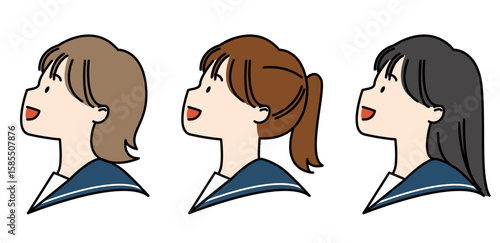 上を向くセーラーの女子高生3セット