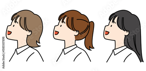 上を向くワイシャツの女子高生3セット