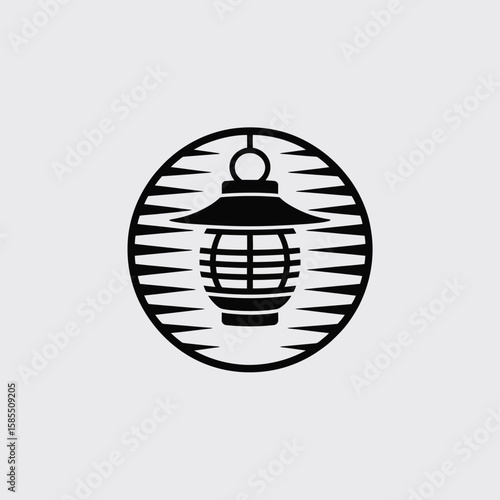 Japanese Lantern Icon in Black and White Minimalist Style