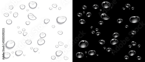 Panel kuchenny z motywem PNG形式の水滴、透明な水滴、泡、液体。PNG water drops, transparent water drop, bubbles, liquid.