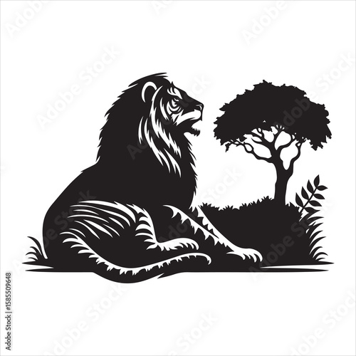 siting tiger face Silhouette Vector Art, and Graphic, vector black color silhouette , solated white background 