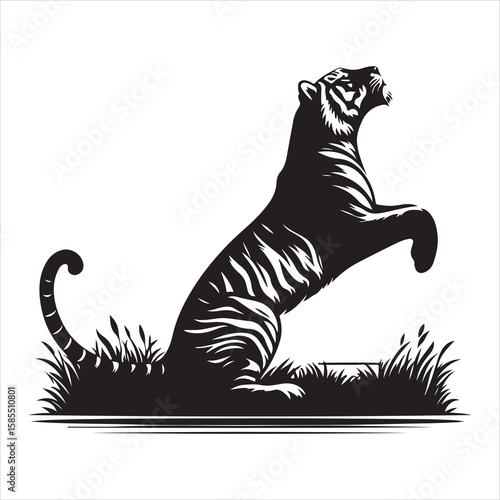 siting tiger face Silhouette Vector Art, and Graphic, vector black color silhouette , solated white background 