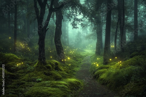 Dreamland landscape of a mystical forest created by generative ai