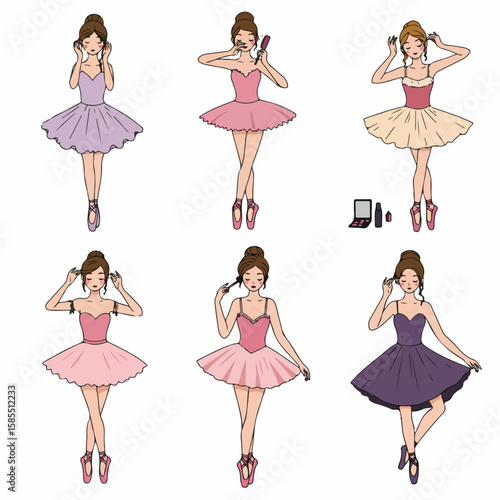 Charming Ballerina Illustrations: A Collection of Dancers Getting Ready, Posing, and Applying Makeup, Capturing Grace and Preparation