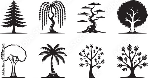 Diverse Tree Silhouettes A Collection of Varied Tree Shapes for Landscape and Nature-Inspired Designs