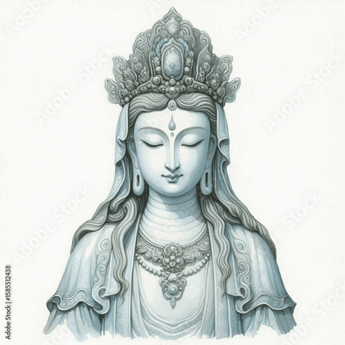Guanyin's Whisper in Wash Bodhisattva Guanyin isolated watercolor vector illustration svg