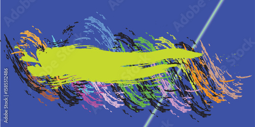 Abstract Colorful Composition: A visually captivating abstract composition features an eye-catching arrangement of dynamic brushstrokes and vibrant colors, set against a cool, modern background. 