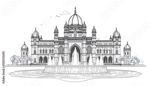 Ink Sketch of a Majestic Indian Palace