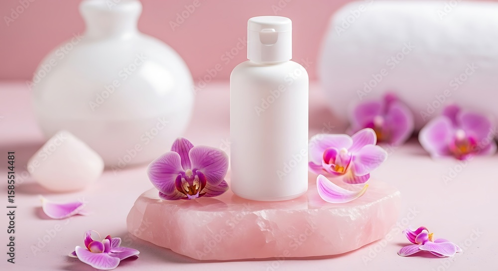 White Bottle with Pink Orchids on Pink Stone White Bottle with Pink Orchids on Pink Stone