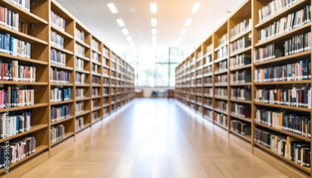 Library Interior With Wooden Bookshelves And Natural Light Library Interior With Wooden Bookshelves And Natural Light