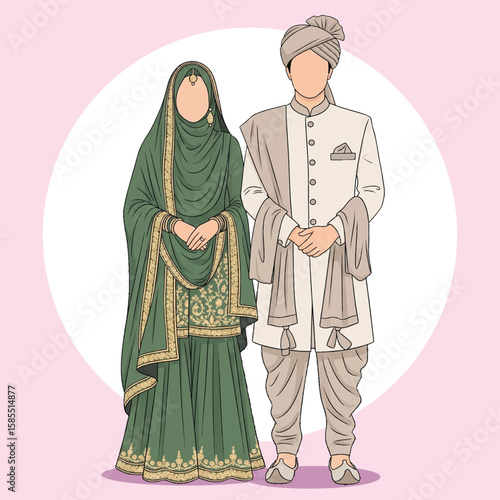 Pakistani wedding couple illustration