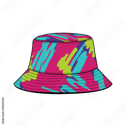 Colorful bucket hat with abstract pattern in vibrant colors  