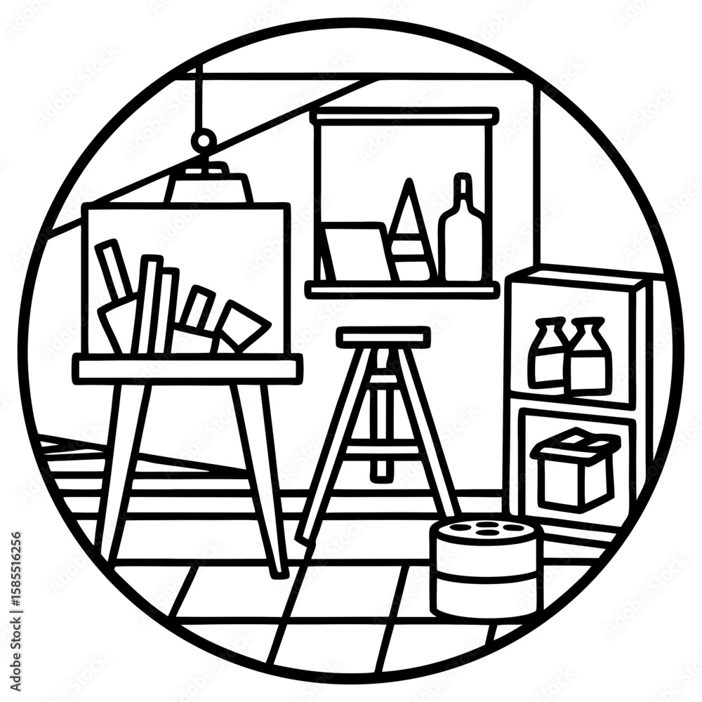 Fototapeta premium Creative Art Studio Line Icon