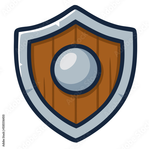 Illustration of Medieval Wooden Shield with Metal Rim and Center Boss