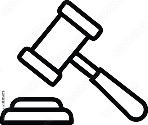 Gavel line art illustration for legal or auction themed design projects