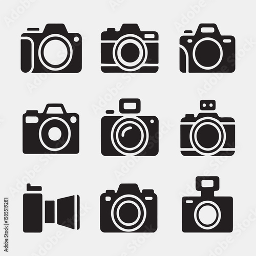 Collection of Black Silhouette Digital Camera Icons
