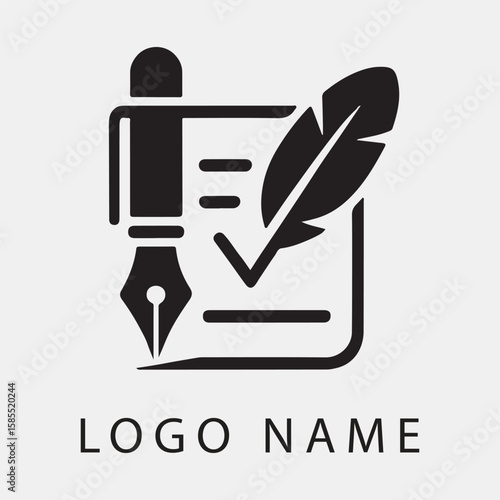 Modern logo design featuring a pen symbolizing writing and creativity.

