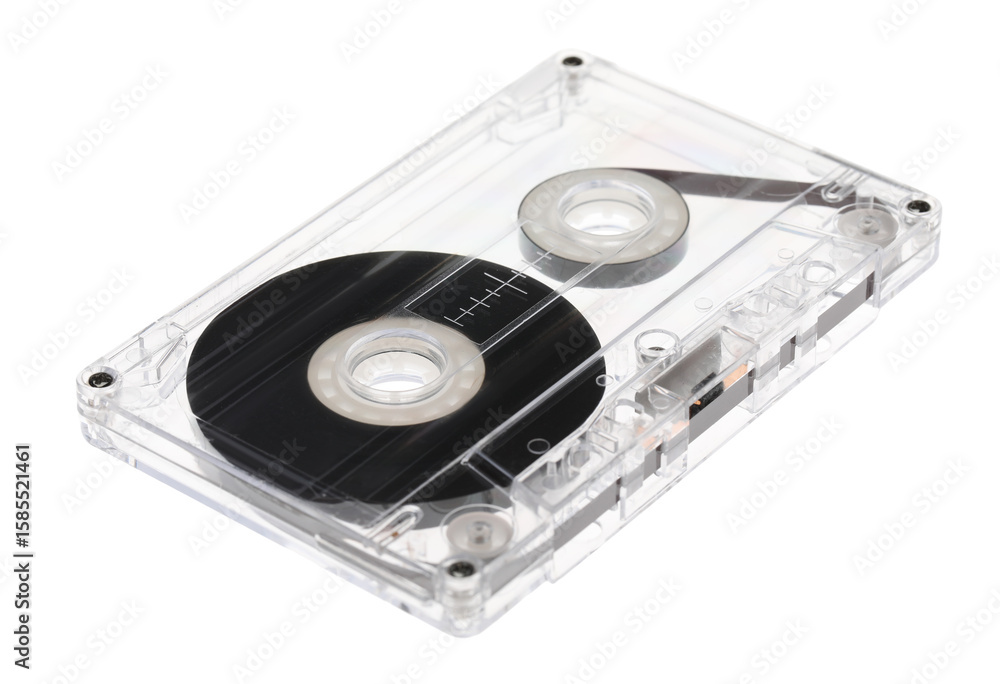 Fototapeta premium One audio cassette with magnetic tape isolated on white
