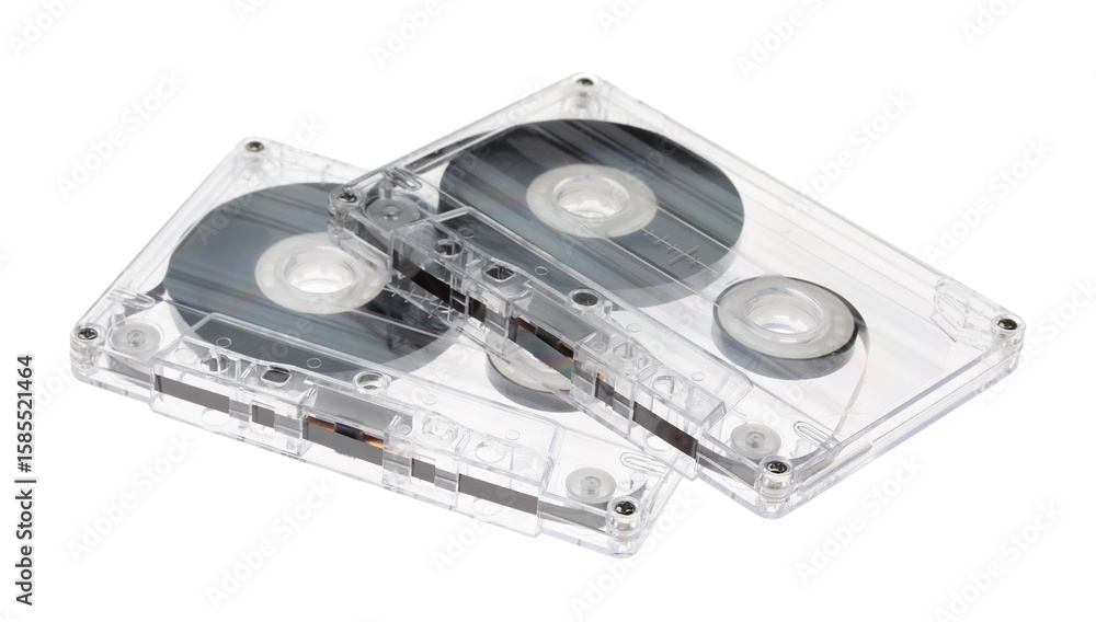 Fototapeta premium Audio cassettes with magnetic tapes isolated on white