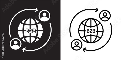 B2B solid and thin line web icon set. Vector illustration