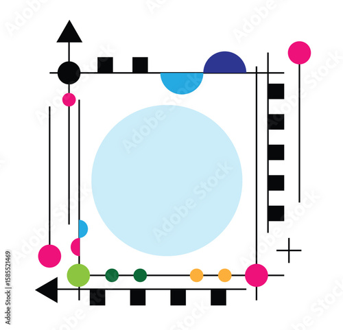 Simple Abstract Line Art Hi Tech Frame with Colorful Geometric Figures. Graphic design elements and resources vector art