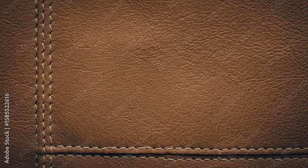 Fototapeta premium Brown Leather Texture: Stitched Detail