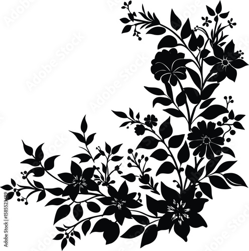 Wild Bush Style Floral Corner With Freeform Silhouette