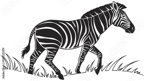 Zebra illustration black and white drawing of african wildlife animal with stripes in grass savanna africa art
