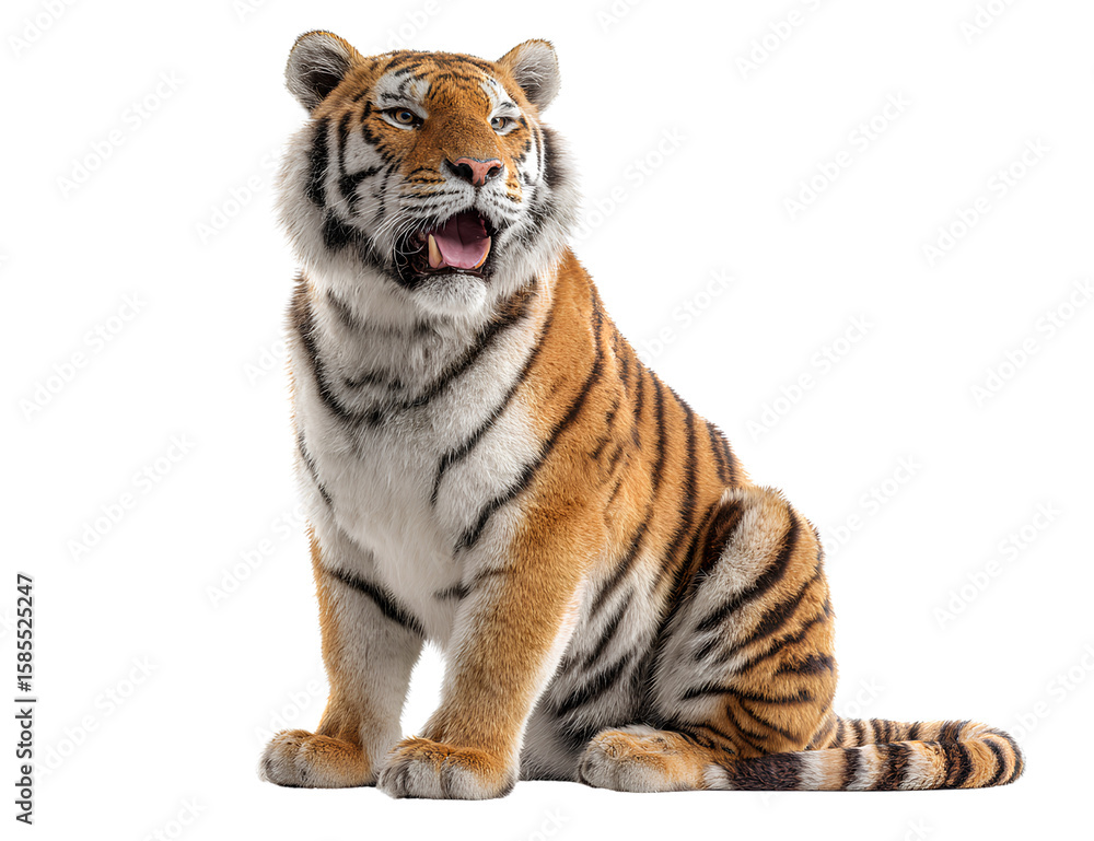 Obraz premium Realistic smiling tiger sitting isolated transparent background