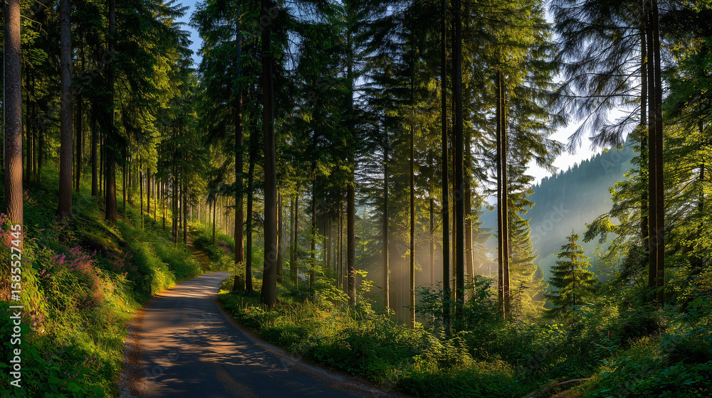 Fototapeta premium Serene Forest Path at Sunrise