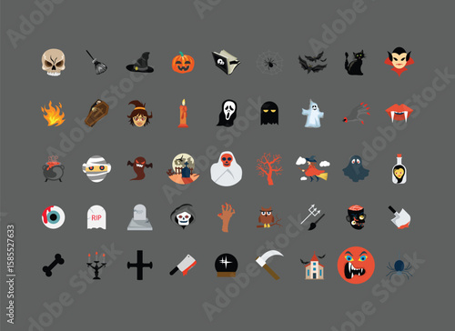 45 Halloween Icons set or bundle vector. Halloween Line Icons Editable Stroke