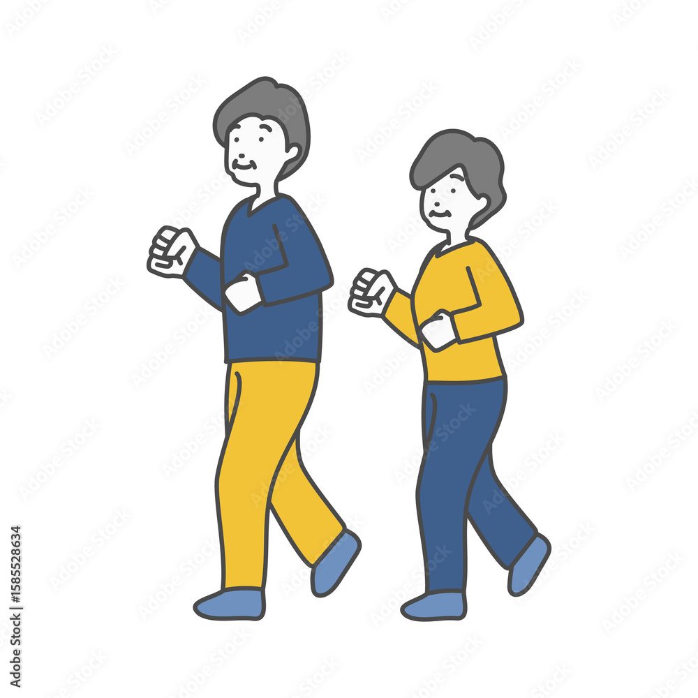 Fototapeta premium 痩せたシニア男女のウォーキングイラスト