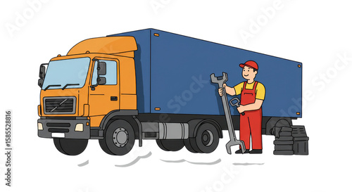 Truck Mechanic Ready for Vehicle Repair and Service