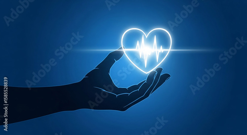 Hand Holding Glowing Heart with EKG Line: National Minority Donor Awareness Day Concept