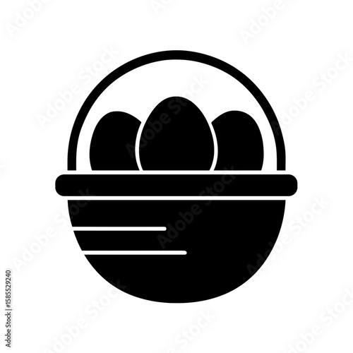 Egg basket with three eggs, symbolizing poultry harvest – black fill